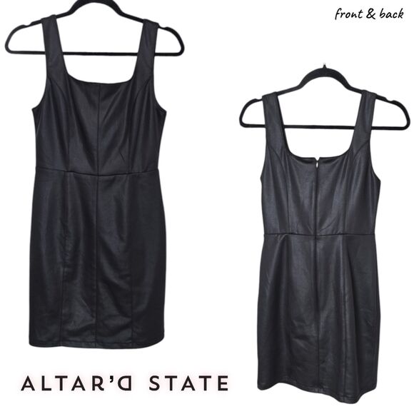 Altr'd State Square Neckline Black Mini Sleek Glossy Medium Women's Dress - Picture 5 of 5